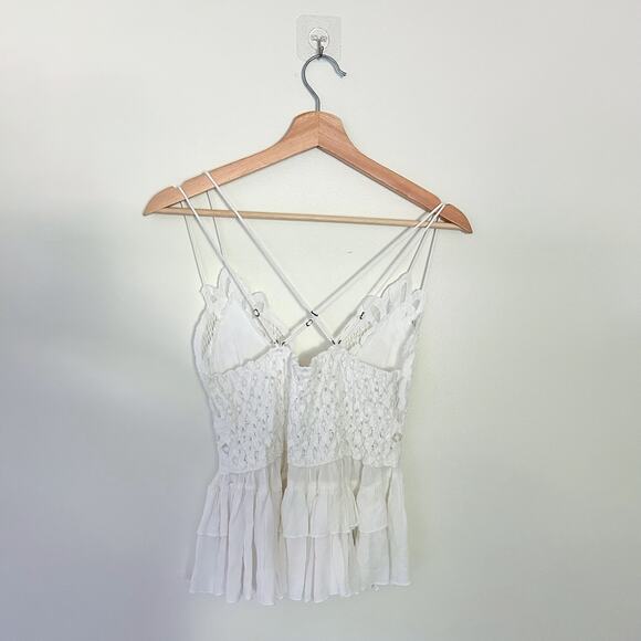 Free People Adella Cami Crochet Lace Crisscross Strap Top White Wash M - Picture 9 of 11